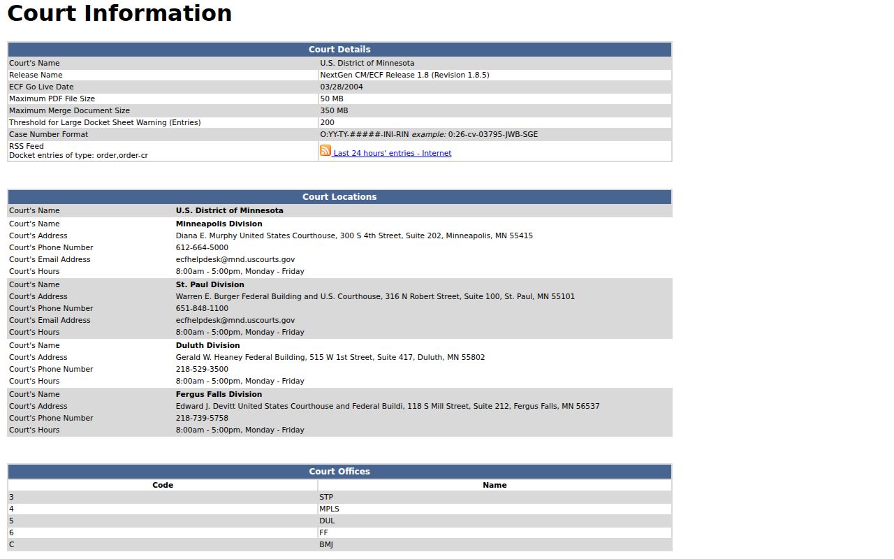 Dundas court records context from District of Minnesota CM ECF source
