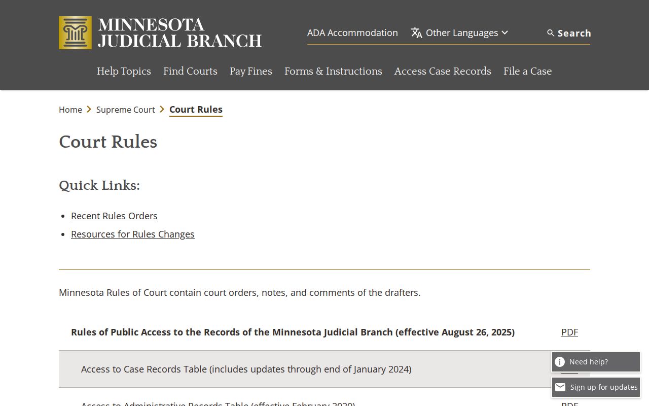 Faribault court records access context from Minnesota court rules source