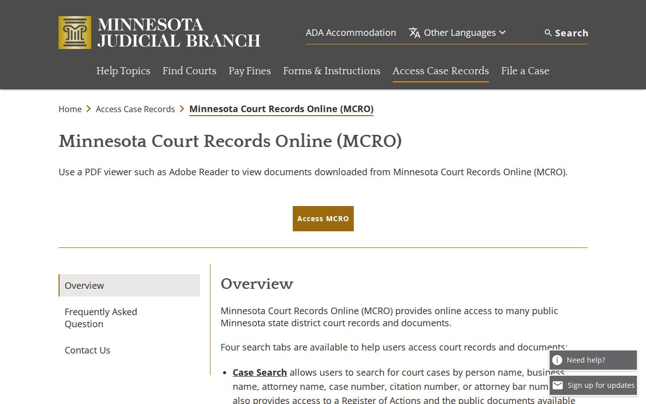 Rice County court docket search through Minnesota Court Records Online