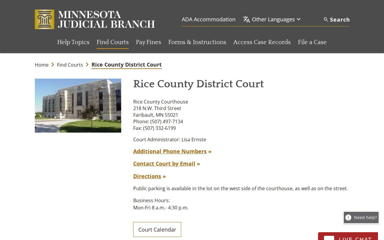 Rice County court docket access at Rice County District Court