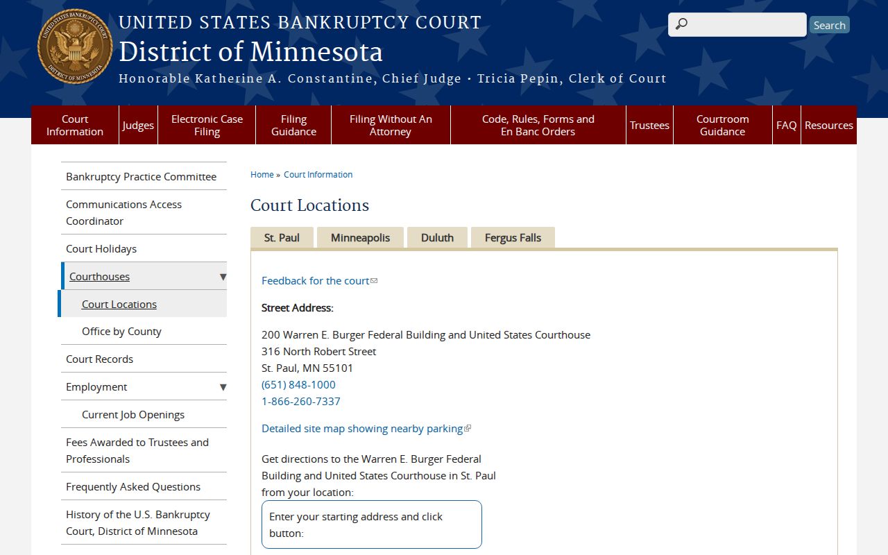 Morristown court records jurisdiction context from Minnesota Bankruptcy Court locations source