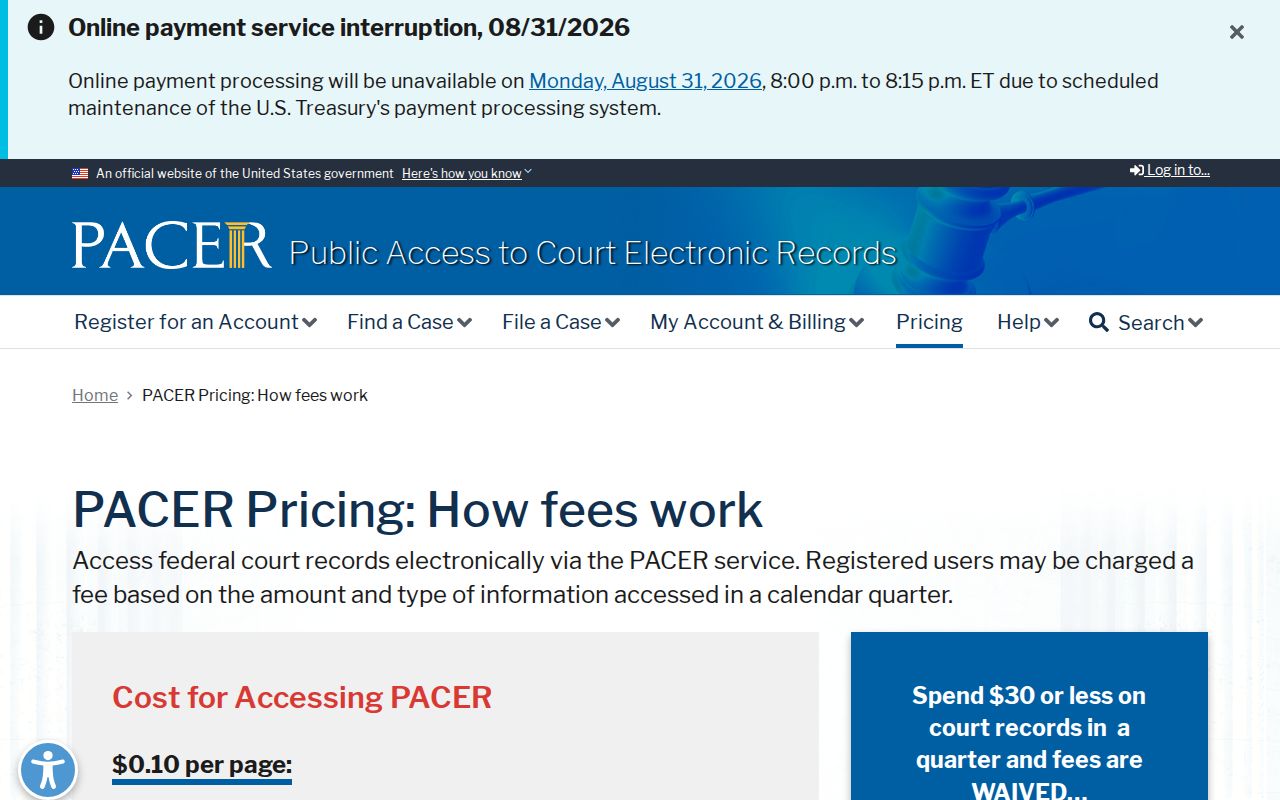 Morristown court docket context from PACER pricing source