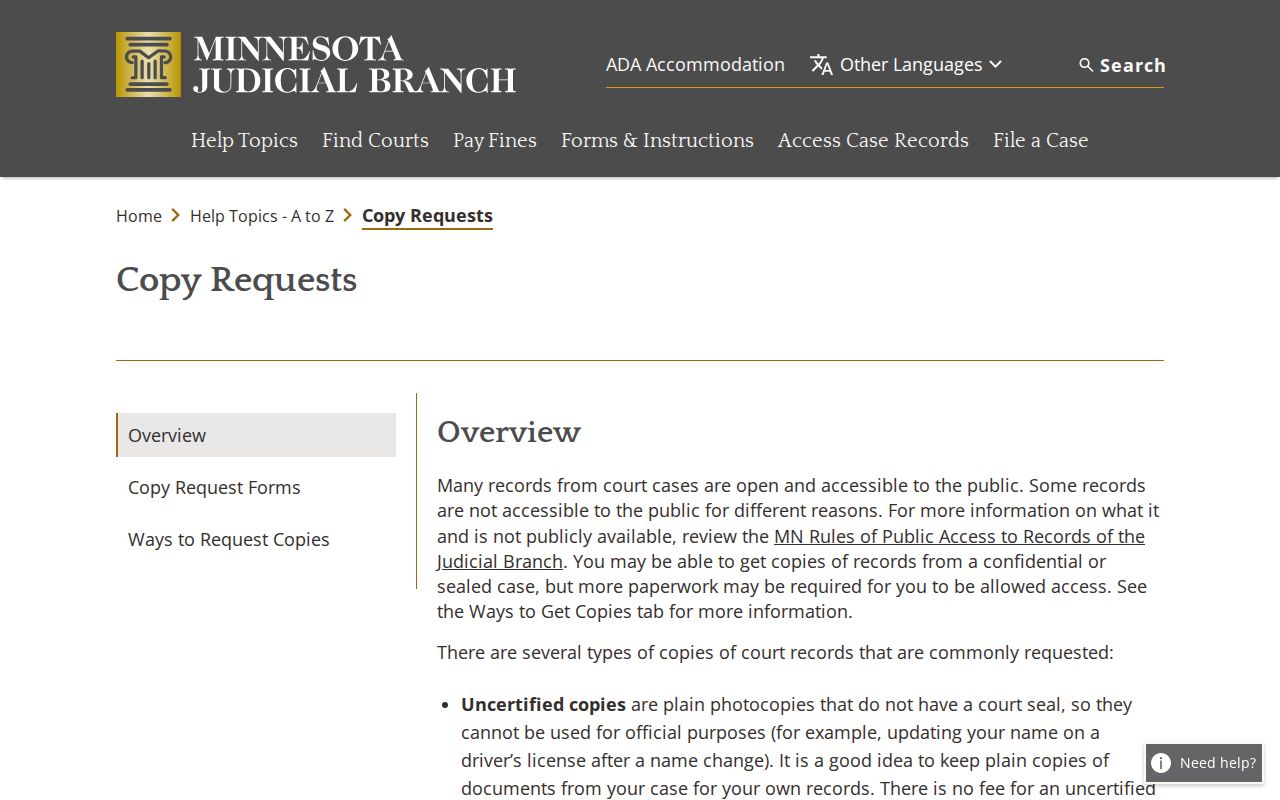 Rice County court records copy-request instructions
