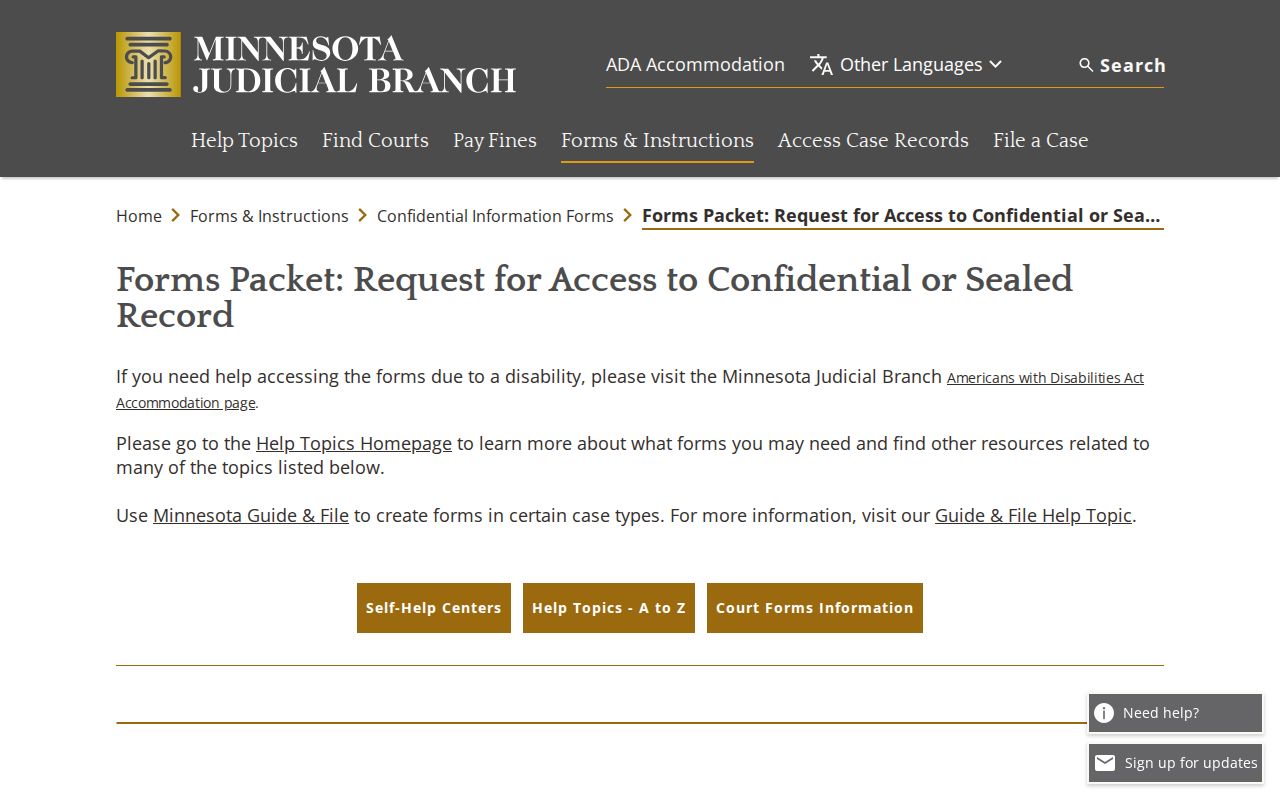 Rice County court records confidential or sealed access request